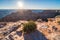 Beautiful morning in Grand Canyon, Arizona, USA. Detail of a plant on the edge of a cliff