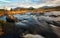 Beautiful morning landscape scenery with river stream and mountains in the background at Derryclare natural reserve in Connemara