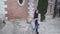 Beautiful Moroccan Lady With Long Curly Hair Posing With A Bicycle Outdoor. zoom-out