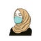 Beautiful Moslem Girl Hijab Using Healthy Masker Vector Design. Logo, Icon, Sign, Illustration