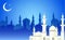 Beautiful mosque and cresent moon on blue mosque shadow background