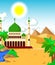 Beautiful mosque with desert landscape background