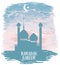 Beautiful mosque silhouette on sketch style sunrise or romantic tender sunset