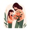 A beautiful mother receives a bouquet of flowers from her daughter. Happy Mother\\\'s Day.