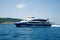 Beautiful motorboat floating in Adriatic. Sailing, navigation, t