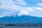 Beautiful Mount Fuji with snow capped and sky at Lake kawaguchiko, Japan. landmark and popular for tourist attractions