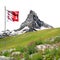 Beautiful mount Matterhorn with Valais flag