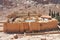 Beautiful Mountain cloister landscape in the oasis desert valley. Saint Catherine`s Monastery in Sinai Peninsula, Egypt