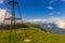 Beautiful mountain landscape at Caucasus mountains with a geodetic sign