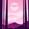 Beautiful mountain landscape with forest in purple and pink colors, nature background for banner, flyer, poster and