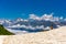 Beautiful mountain landscape with lonely chapel at Caucasus mountains.