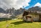 Beautiful mountain landscape of rifugio Brogles in Dolomites Italy