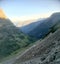 Beautiful mountain range view from the Highline Hiking Trail in Glacier National Park Montana