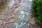 Beautiful mountain river. Rocky bottom. Aerial view. Nature