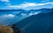 Beautiful mountain scenery on the background of clouds, layers of mountains on the horizon, Sierra Nevada Mountains, California,