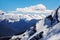 Beautiful mountain scenic landscape of the Main Caucasian ridge with snowy peaks at winter