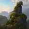 Beautiful mountain tropical landscape with green trees, nature horizon view, rock forest, generative ai