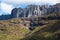 Beautiful mountain valley waterfall and granite rock formations