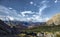 Beautiful mountain view panorama of Cortina and Corvara valley Italy