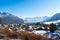 Beautiful mountains landscape, lake and mountain against blue sky. Saint Wolfgang im Salzkammergut in Austria