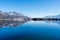 Beautiful mountains landscape, lake and mountain against blue sky. Saint Wolfgang im Salzkammergut in Austria