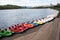 Beautiful multi-colored catamaran boats for a rent