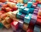 Beautiful multi-colored lacquered cubes arranged in rows