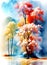 Beautiful multicolored forest, trees with colorful leaves, artistic vision of autumn watercolor autumn painting. Generative Ai