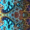 Beautiful multicolored fractal figured pattern with lace effect. Blue, brown and green colors. Symmetrical 3d illustration, 3d