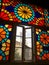 Beautiful multicolored mosaic window in Tbilisi