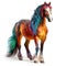 beautiful multicolored painted horse on white background