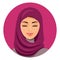 Beautiful muslim arab woman in hijab closing her eyes vector flat icon avatar. Beautiful face of arabic muslim woman. Portrait of