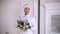 Beautiful muslim bride with make up in wedding dress with white headdress