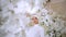 Beautiful muslim bride in white wedding dress and bridal headdress