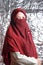 Beautiful Muslim model wearing red clothes
