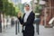 Beautiful muslim successful businesswoman portrait, confident happy CEO