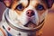 Beautiful muzzle of a dog in an astronaut costume. Close-up. AI-generated