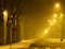 Beautiful and mysterious city night landscape blurry and misty outline,