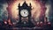 Beautiful mysterious fantasy clock with party sparkles and copy space