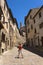 Beautiful narrow street of historic tuscan city Volterra