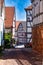 Beautiful narrow street in the old town of Schlitz, Vogelsberg, Germany