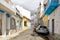 Beautiful narrow street of potuguese fisherman village Alvor in