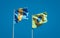 Beautiful national state flags of Brazil and Barbados