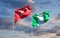 Beautiful national state flags of Isle of Mann and Nigeria