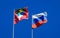 Beautiful national state flags of Russia and Antigua and Barbuda