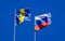 Beautiful national state flags of Russia and Barbados