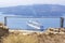 Beautiful natural framework of cruise ship off the coast of Santorini, Greece