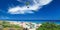 Beautiful natural kite surfers sand beach at strait of gibraltar, blurred african coast background