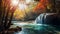 Beautiful natural landscape background of amazing waterfall in deep autumn