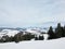 Beautiful natural landscape with mountains and bare trees covered with snow..Ski resort in winter season, Active recreation in the